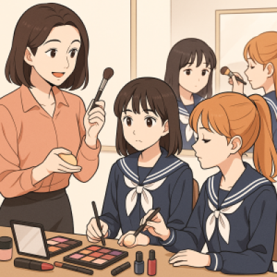 롱샷으로 고등학교 교실 내부를 비추며