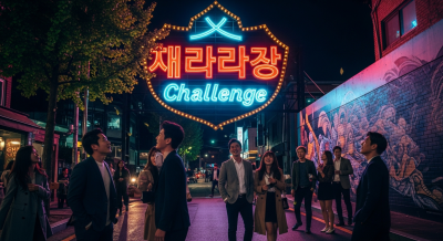 어두운 밤하늘을 배경으로 화려한 네온