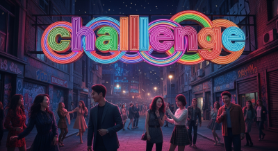 어두운 밤하늘을 배경으로 화려한 네온