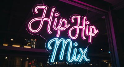 중앙에 위치한 네온 싸인이 눈에 띈다