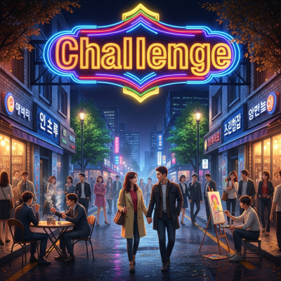 어두운 밤하늘을 배경으로 화려한 네온